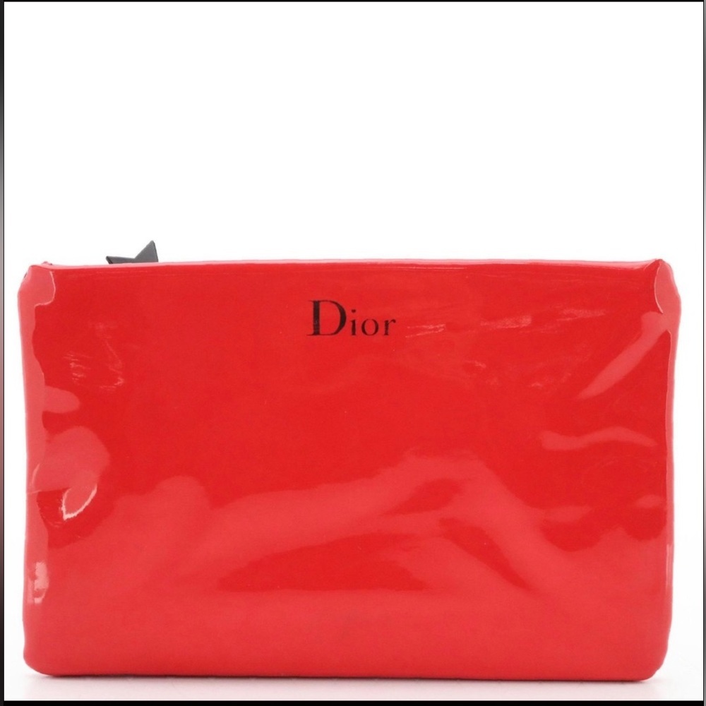 Christian Dior Beauty Red Patent Leather Makeup Cosmetics Bag with defect